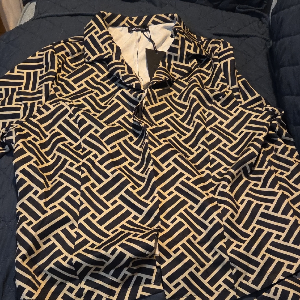 Geometric Black and White Women's Top